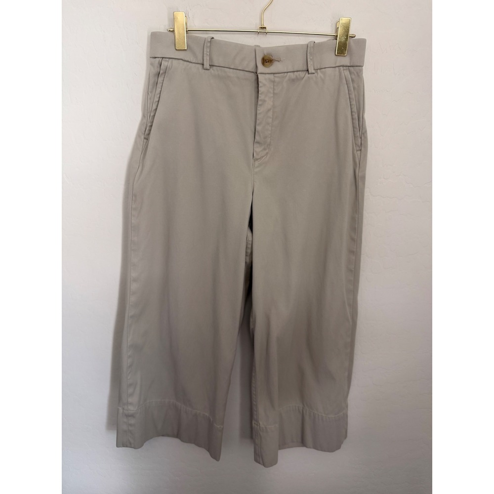 Spanx Womens Petite Khaki Tan Cropped Wide Leg Pants High Rise Stretch Sz L